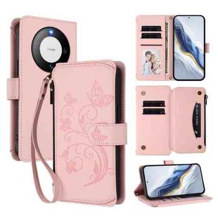 For Huawei Mate 60 Pro / 60 Pro+ Butterfly Love Flower Multi-card Zipper Wallet Leather Phone Case(Pink)
