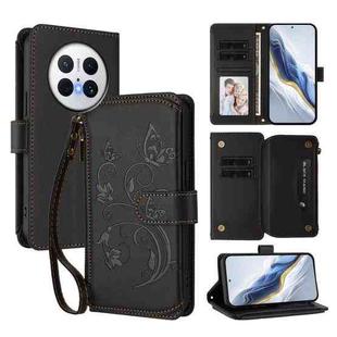 For Huawei Mate 70 Butterfly Love Flower Multi-card Zipper Wallet Leather Phone Case(Black)