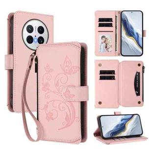 For Huawei Mate 70 Pro Butterfly Love Flower Multi-card Zipper Wallet Leather Phone Case(Pink)