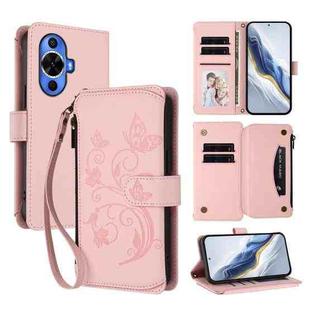 For Huawei nova 12S 4G / 11 4G / 5G Butterfly Love Flower Multi-card Zipper Wallet Leather Phone Case(Pink)