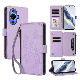 For Huawei nova 12S 4G / 11 4G / 5G Butterfly Love Flower Multi-card Zipper Wallet Leather Phone Case(Light Purple)