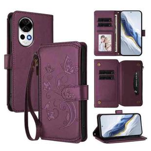 For Huawei nova 13 / 12 Butterfly Love Flower Multi-card Zipper Wallet Leather Phone Case(Dark Purple)
