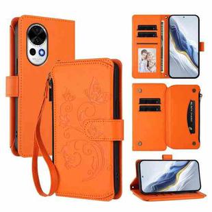 For Huawei nova 13 / 12 Butterfly Love Flower Multi-card Zipper Wallet Leather Phone Case(Orange)