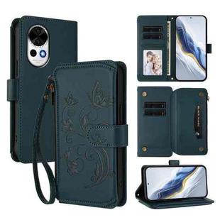 For Huawei nova 13 / 12 Butterfly Love Flower Multi-card Zipper Wallet Leather Phone Case(Dark Green)