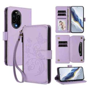 For Huawei nova 13 Pro Butterfly Love Flower Multi-card Zipper Wallet Leather Phone Case(Light Purple)
