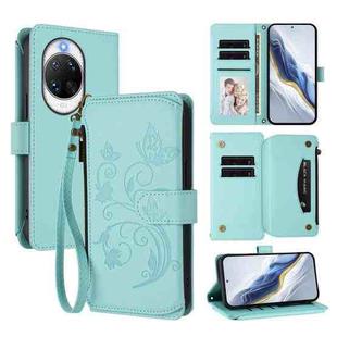 For Huawei nova 14 Ultra Butterfly Love Flower Multi-card Zipper Wallet Leather Phone Case(Mint Green)