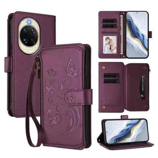 For Huawei nova 14 5G Butterfly Love Flower Multi-card Zipper Wallet Leather Phone Case(Dark Purple)