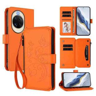 For Huawei nova 14 5G Butterfly Love Flower Multi-card Zipper Wallet Leather Phone Case(Orange)