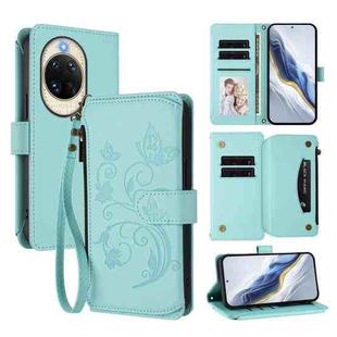 For Huawei nova 14 5G Butterfly Love Flower Multi-card Zipper Wallet Leather Phone Case(Mint Green)