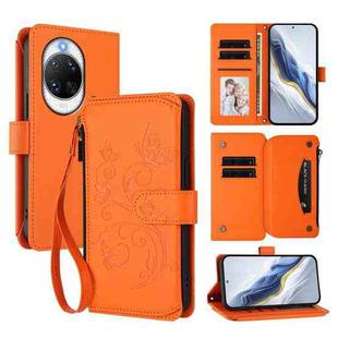 For Huawei nova 14 Pro 5G Butterfly Love Flower Multi-card Zipper Wallet Leather Phone Case(Orange)