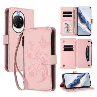 For Huawei nova 14 Pro 5G Butterfly Love Flower Multi-card Zipper Wallet Leather Phone Case(Pink)