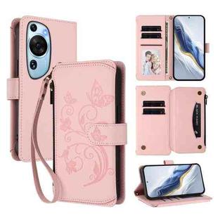 For Huawei P60 Art Butterfly Love Flower Multi-card Zipper Wallet Leather Phone Case(Pink)