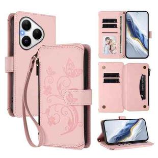 For Huawei Pura 80 Butterfly Love Flower Multi-card Zipper Wallet Leather Phone Case(Pink)