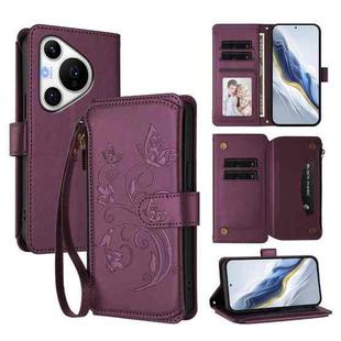 For Huawei Pura 70 Pro / 70 Pro+ Butterfly Love Flower Multi-card Zipper Wallet Leather Phone Case(Dark Purple)