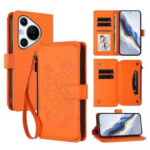 For Huawei Pura 70 Pro / 70 Pro+ Butterfly Love Flower Multi-card Zipper Wallet Leather Phone Case(Orange)