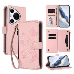 For Huawei Pura 70 Pro / 70 Pro+ Butterfly Love Flower Multi-card Zipper Wallet Leather Phone Case(Pink)