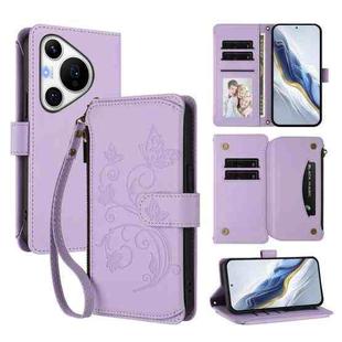 For Huawei Pura 70 Pro / 70 Pro+ Butterfly Love Flower Multi-card Zipper Wallet Leather Phone Case(Light Purple)