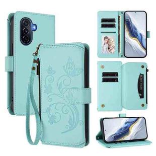 For Huawei Enjoy 50 / nova Y70 Butterfly Love Flower Multi-card Zipper Wallet Leather Phone Case(Mint Green)