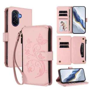 For Huawei Enjoy 50 / nova Y70 Butterfly Love Flower Multi-card Zipper Wallet Leather Phone Case(Pink)
