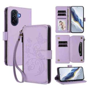 For Huawei Enjoy 50 / nova Y70 Butterfly Love Flower Multi-card Zipper Wallet Leather Phone Case(Light Purple)