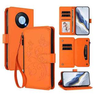 For Huawei Enjoy 50 Pro 4G / nova Y90 Butterfly Love Flower Multi-card Zipper Wallet Leather Phone Case(Orange)