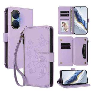 For Huawei Enjoy 80 5G Butterfly Love Flower Multi-card Zipper Wallet Leather Phone Case(Light Purple)