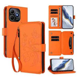 For Huawei Enjoy 80s 4G Butterfly Love Flower Multi-card Zipper Wallet Leather Phone Case(Orange)