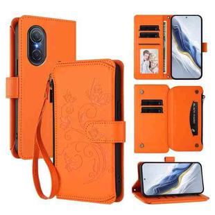 For Honor 50 SE / Huawei nova 9 SE Butterfly Love Flower Multi-card Zipper Wallet Leather Phone Case(Orange)