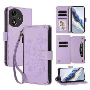 For Honor Play 50 Butterfly Love Flower Multi-card Zipper Wallet Leather Phone Case(Light Purple)