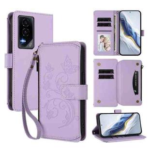For Honor GT 5G Butterfly Love Flower Multi-card Zipper Wallet Leather Phone Case(Light Purple)