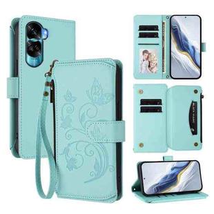 For Honor 90 Lite 5G / X50i 5G Butterfly Love Flower Multi-card Zipper Wallet Leather Phone Case(Mint Green)