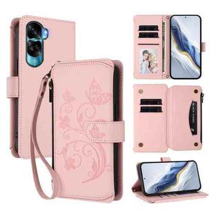 For Honor 90 Lite 5G / X50i 5G Butterfly Love Flower Multi-card Zipper Wallet Leather Phone Case(Pink)