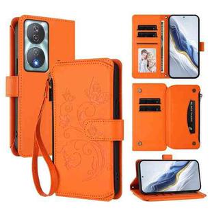 For Honor 90 Smart 5G / X7b 5G / 4G Butterfly Love Flower Multi-card Zipper Wallet Leather Phone Case(Orange)