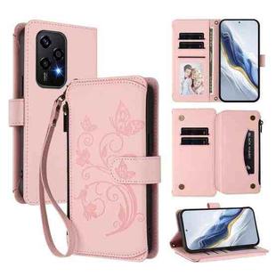 For Honor 200 Lite 5G Global Butterfly Love Flower Multi-card Zipper Wallet Leather Phone Case(Pink)