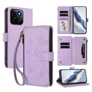 For Honor 200 Smart 5G / X7c 4G Butterfly Love Flower Multi-card Zipper Wallet Leather Phone Case(Light Purple)
