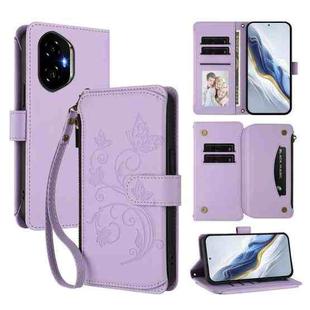 For Honor 300 Butterfly Love Flower Multi-card Zipper Wallet Leather Phone Case(Light Purple)