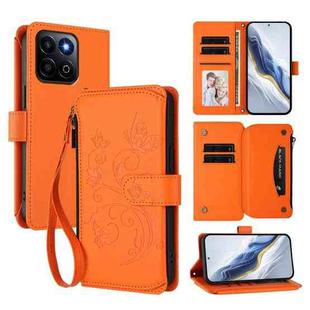 For Honor 400 Smart Butterfly Love Flower Multi-card Zipper Wallet Leather Phone Case(Orange)