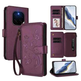 For Honor GT Pro 5G Butterfly Love Flower Multi-card Zipper Wallet Leather Phone Case(Dark Purple)