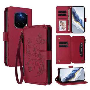 For Honor GT Pro 5G Butterfly Love Flower Multi-card Zipper Wallet Leather Phone Case(Wine Red)