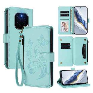 For Honor GT Pro 5G Butterfly Love Flower Multi-card Zipper Wallet Leather Phone Case(Mint Green)