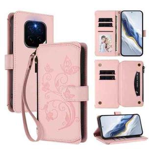 For Honor GT Pro 5G Butterfly Love Flower Multi-card Zipper Wallet Leather Phone Case(Pink)