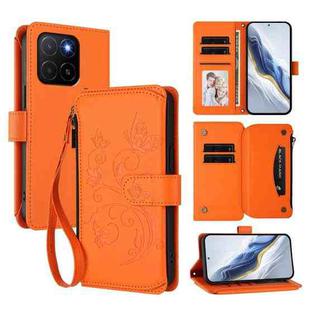 For Honor X5b 4G / X5b Plus 4G Butterfly Love Flower Multi-card Zipper Wallet Leather Phone Case(Orange)