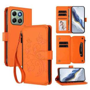 For Honor X6b 4G / X6a 4G Butterfly Love Flower Multi-card Zipper Wallet Leather Phone Case(Orange)