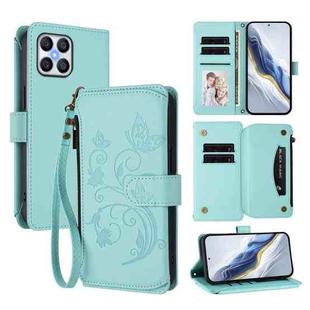 For Honor X8 5G / X6 5G / X8a 5G Butterfly Love Flower Multi-card Zipper Wallet Leather Phone Case(Mint Green)