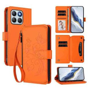 For Honor X8b 4G Butterfly Love Flower Multi-card Zipper Wallet Leather Phone Case(Orange)