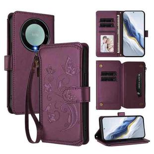 For Honor X9a 5G / Magic5 Lite / X40 Butterfly Love Flower Multi-card Zipper Wallet Leather Phone Case(Dark Purple)