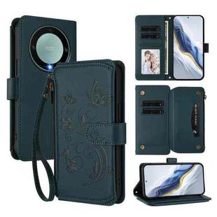 For Honor X9a 5G / Magic5 Lite / X40 Butterfly Love Flower Multi-card Zipper Wallet Leather Phone Case(Dark Green)