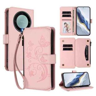 For Honor X9a 5G / Magic5 Lite / X40 Butterfly Love Flower Multi-card Zipper Wallet Leather Phone Case(Pink)