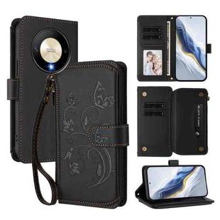 For Honor X9b 5G / Magic6 Lite Butterfly Love Flower Multi-card Zipper Wallet Leather Phone Case(Black)