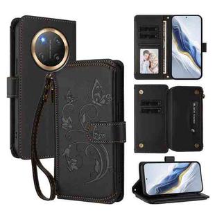 For Honor X9c 5G / Magic7 Lite Butterfly Love Flower Multi-card Zipper Wallet Leather Phone Case(Black)